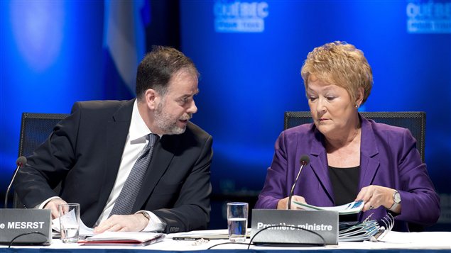 Le ministre de l'Enseignement supérieur, Pierre Duchesne, et la première ministre Pauline Marois