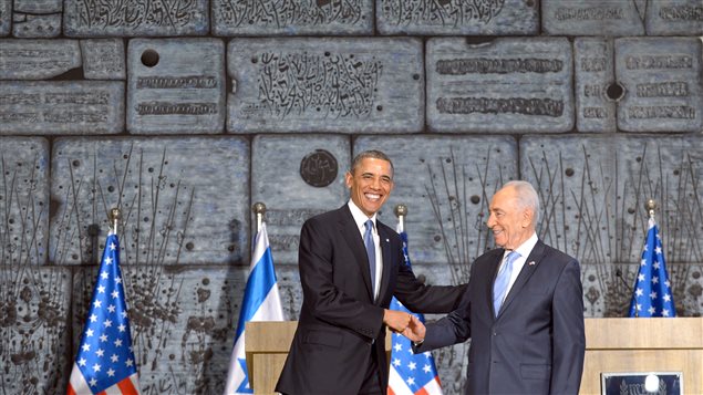 Barack Obama y Shimon Peres en Jérusalem.