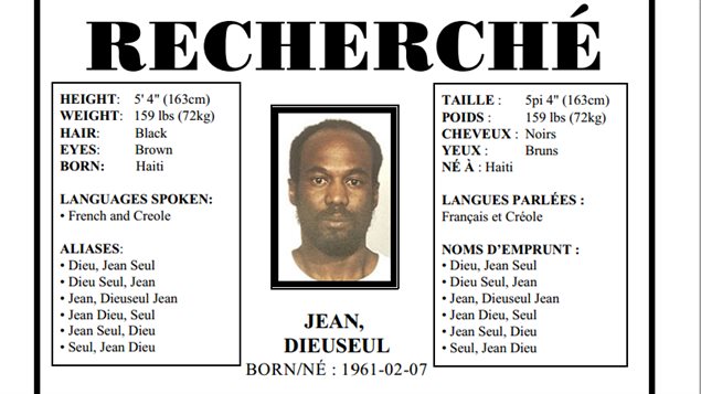 Jean Dieuseul, recherché comme criminel par la police du SPVM