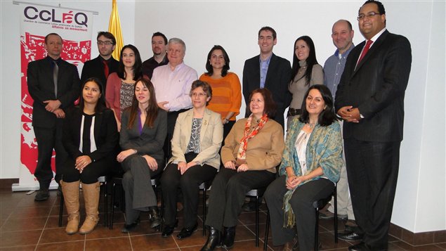 Un groupe de représentants de PME québécoises en compagnie de Saul Polo, président de la CcLáQ, Chantal Périé, responsable de la mission et conseillère en négociations internationales chez Export Québec, Madame María Lucía Fernández, Consul Générale de Colombie à Montréal, Carolina Duque et deux autres collaborateurs de mission, entre autres.