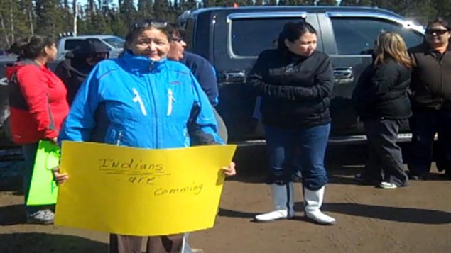 Des manifestants Innus au site de construction de Muskrat Falls au Labrador