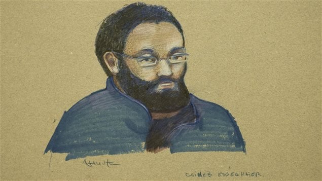 رسم يدوي بريشة أتالانتي للمتهم شهاب الصغيّر أثناء مثوله في قصر العدل في مونتريال أمس