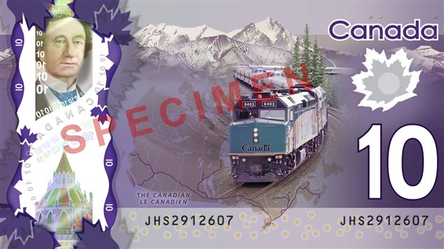 Le billet de 10 $CAN en polymère, dévoilé le 30 avril 2013 par la Banque du Canada.