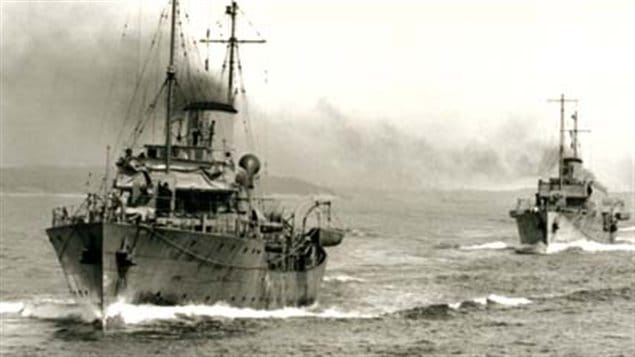 Royal Canadian Navy corvettes leaving Halifax, April 1941