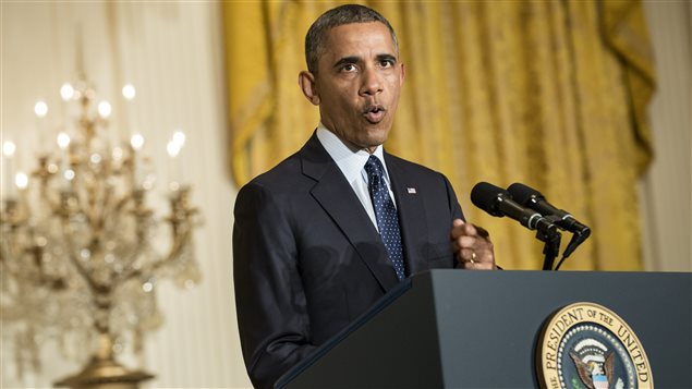Le président américain Barack Obama en conférence de presse au sujet du scandale du fisc, le 15 mai 2013