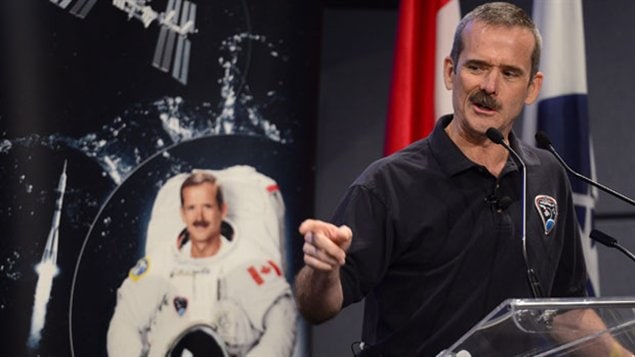 Chris Hadfield announcing his retirement from the Canadian Space Agency yesterday in Longueuil, Quebec.
