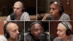 Les membres du groupe IAM, de gauche � droite et de haut en bas : Akhenathon, Shurik'n, Kheops, Kephren et Imhotep. <i>Photo : Radio-Canada/Olivier Lalande</i>