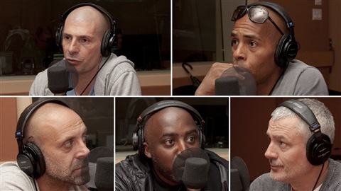 Les membres du groupe IAM, de gauche � droite et de haut en bas : Akhenathon, Shurik'n, Kheops, Kephren et Imhotep. <i>Photo : Radio-Canada/Olivier Lalande</i>