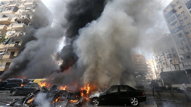 مسرح انفجار السيارة المفخخة في ضاحية بيروت الجنوبية يوم الثلاثاء
