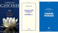 <em>Un fleuve de fumée</em> de Amitav Ghosh paru aux Éditions Robert Laffont, <em>Aurais-je été résistant ou bourreau?</em> de Pierre Bayard publié aux Éditions de Minuit et <em>Chanson française</em> de Sophie Létourneau paru aux Éditions Le Quartanier <em>Un fleuve de fumée</em> de Amitav Ghosh paru aux Éditions Robert Laffont, <em>Aurais-je été résistant ou bourreau?</em> de Pierre Bayard publié aux Éditions de Minuit et <em>Chanson française</em> de Sophie Létourneau paru aux Éditions Le Quartanier