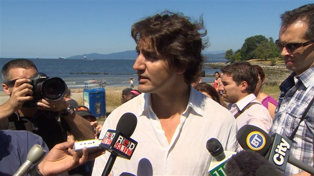 Le chef du Parti libéral, Justin Trudeau, lors de son passage en Colombie-Britannique à la fin juillet.