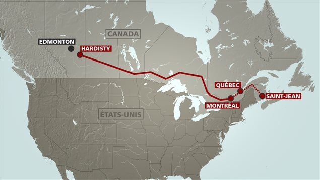 Le tracé du projet de pipeline ouest-est de TransCanada.