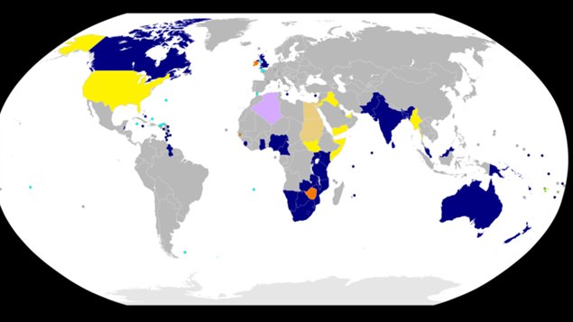 Carte des 54 pays du monde appartemant au Commonwealth, un vestige de l'Empire britannique.