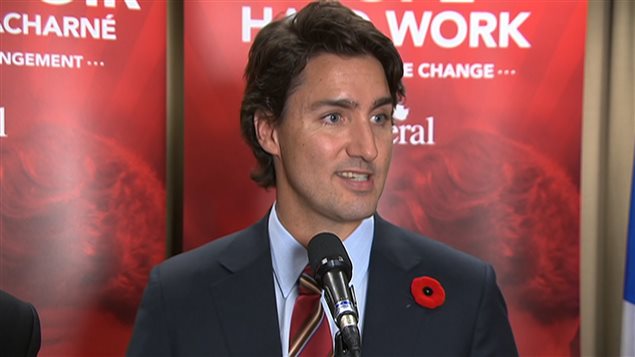 Justin Trudeau lors de son passage à Drummondville samedi.