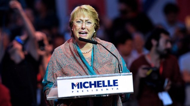 La presidenta electa de Chile, Michelle Bachelet, ante sus partidarios el 14 de noviembre. 