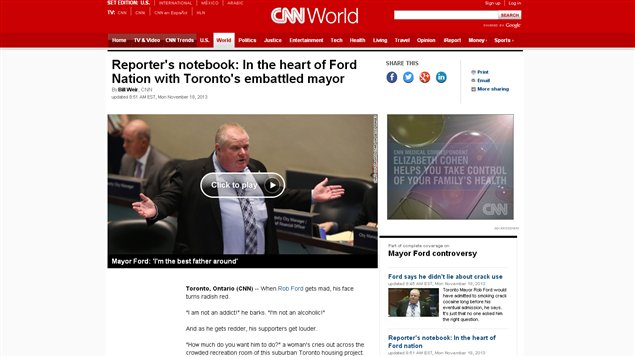 Le maire Rob Ford a fait les manchettes à plusieurs reprises sur CNN, au mois de novembre.