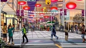 L’intersection des rues Thurlow et Alberni dans la ville de Vancouver telle que imaginée dans un récent plan d’urbanisme.