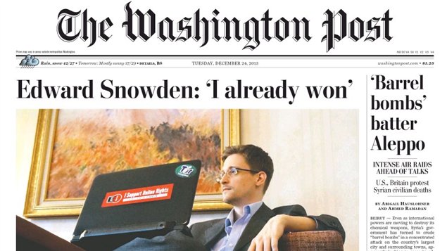 Edward Snowden en la primera página del Washigton Post de este martes 24 de diciembre. 
