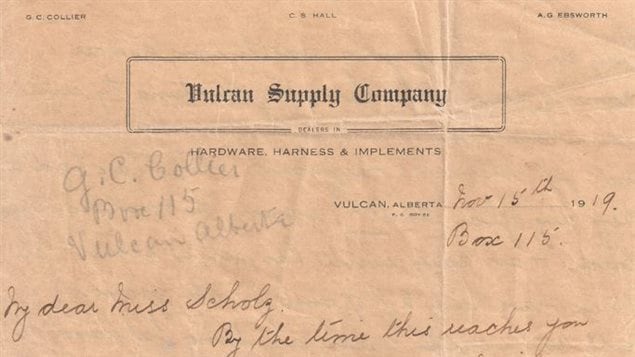La lettre envoyée de Vulcan en 1919.