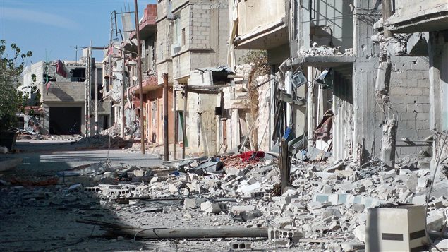 Una calle en Damasco, Siria, destruida por la guerra civil.