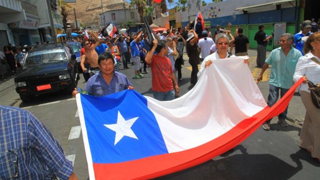 Pescadores chilenos manifiestan contra el fallo de la CIJ.