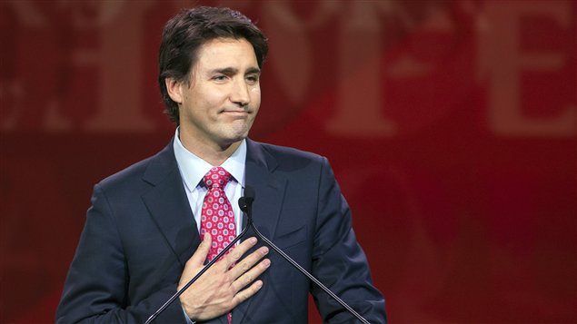 Le chef du Parti libéral, Justin Trudeau au congrès national du PLC à Montréal, le 22 février 2014.