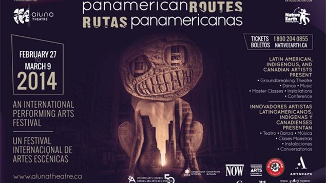Afiche del Festival Internacional de Arte Escénico: Rutas Panamericanas. El evemnto comienza este 27 de febrero y termina el 9 de marzo. Una cita intercultural, social, teatral. 