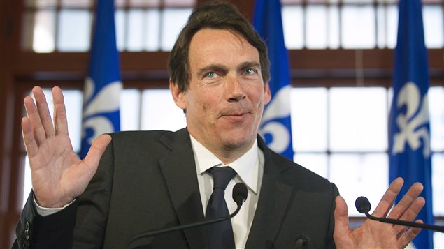 Pierre Karl Péladeau lors de l'annonce de sa candidature pour le Parti québécois. 