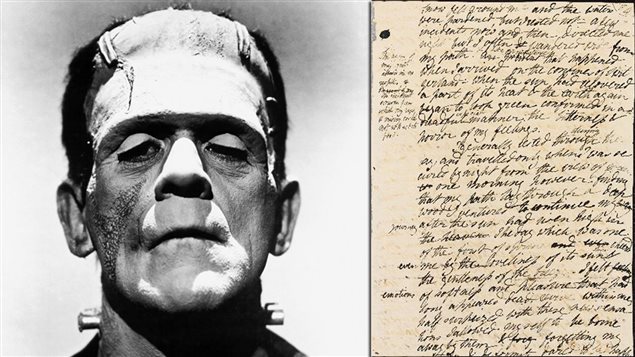 L'acteur Boris Karloff dans le rôle de Franksenstein (1931) et le manuscrit original du roman <em>Frankenstein ou le Prométhée moderne</em>, de Mary Wollstonecraft Shelley (1818) L'acteur Boris Karloff dans le rôle de Franksenstein (1931) et le manuscrit original du roman <em>Frankenstein ou le Prométhée moderne</em>, de Mary Wollstonecraft Shelley (1818)