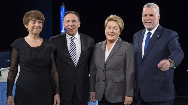 Françoise David, François Legault, Pauline Marois et Philippe Couillard, à quelques minutes du débat des chefs