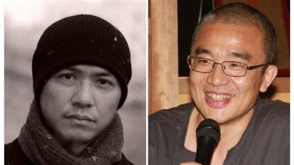 参加“蓝色都市文学节“对谈的两位华语作家吴明益(左)与薛忆沩