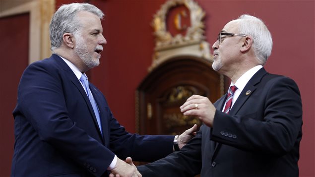 Philippe Couillard et son ministre des Finances, Carlos Leitao.