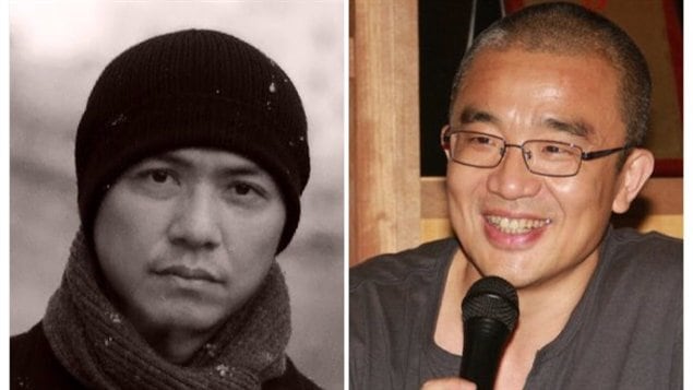 吴明益（左）与薛忆沩周六对谈。