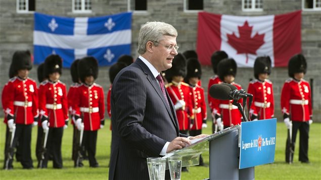 Le premier ministre Stephen Harper au Fort Lennox le 14 septembre 2012 lors des commémorations de la guerre de 1812 contre les États-Unis.