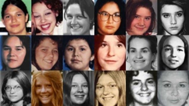 These are images of 18 women and girls either found dead or last seen on roadways dubbed the Highway of Tears in the western province of British Columbia.