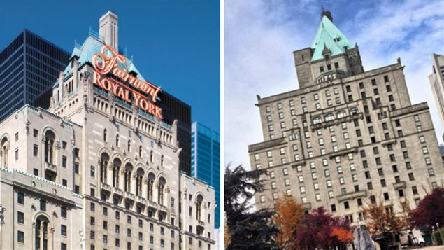 Le Royal York de Toronto (gauche) et l'Hôtel Vancouver (droite)