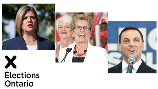 Les chefs des trois principaux partis ontariens : Andrea Horwath du NPD, la libérale Kathleen Wynne et le conservateur Tim Hudak