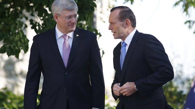 Le premier ministre canadien, Stephen Harper et le premier ministre australien, Tony Abbott, à Ottawa