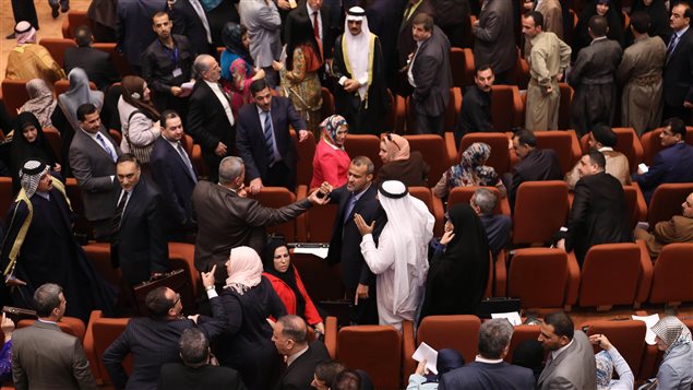 صورة من أول جلسة للبرلمان العراقي الحالي المنتخَب عام 2014. 