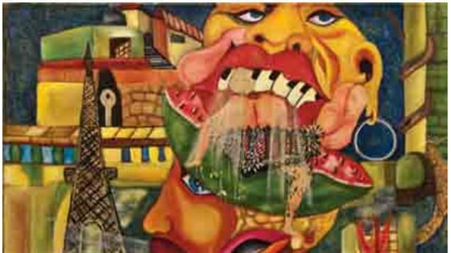 Parte de La caída de los ídolos del artista cubano Bernardo Sarría Almoguea