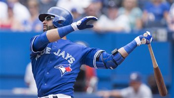 Jose Bautista's smooth, powerful swing has landed him another start at the annual All-Star Game. Bautista was the top vote getter in fan balloting to name the starting lineups. Bautista has just unloaded with the bat left hand and his front, right hand, pointing forward for balance.