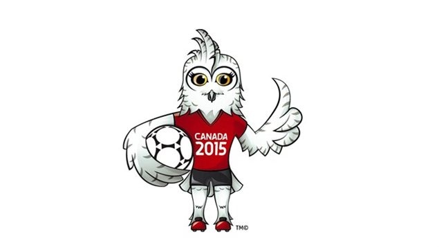 Shueme, a snowy owl, will serve as the official mascot for the 2015 FIFA Women's World Cup in Canada. She joins a long history of strange looking animals being chosen to represent the World Cup.  She has an owlish face and is cradling a soccer ball in her right wing-like hand. Her left hand is raised level to her left shoulder. She is wearing a red soccer jersey with the words "Canada 2015" on the front. She is wearing dark soccer shorts with high knee-length white socks above her red soccer cleats.