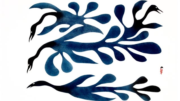 An artwork by Kenojuak Ashevak called Birds on the Sea.