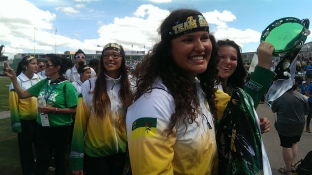 A big cheer erupted as Team Saskatchewan (the home-team) took to the field at the opening ceremonies for the North American Indigenous Games on Sunday.