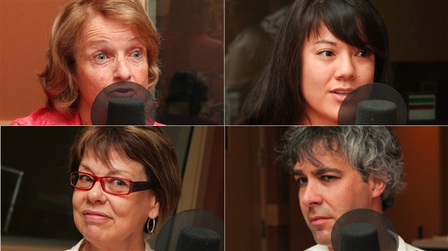 De gauche à droite, de haut en bas : l'animatrice Claire Lamarche, Stéphanie Tsujio, le professeur à la Faculté de droit de l’Université de Montréal et spécialiste de l’adoption, Alain Roy, et la chef de service au Centre jeunesse Montréal, Louise Dumais. De gauche à droite, de haut en bas : l'animatrice Claire Lamarche, Stéphanie Tsujio, le professeur à la Faculté de droit de l’Université de Montréal et spécialiste de l’adoption, Alain Roy, et la chef de service au Centre jeunesse Montréal, Louise Dumais.