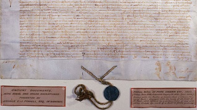 Bulle papale avec le sceau d'Urbain VIII en 1637 instituant la Doctrine de la Découverte