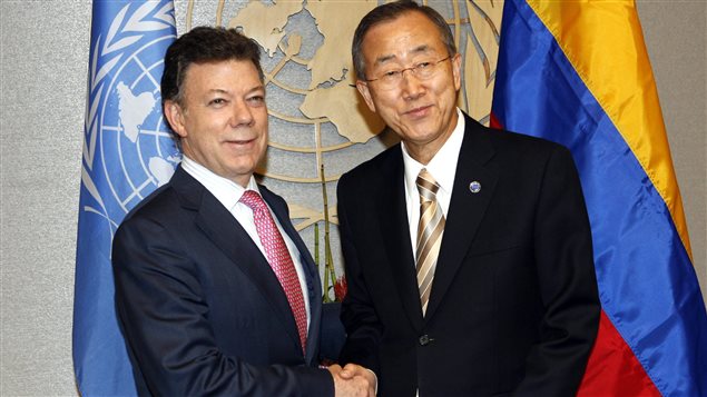 Juan Manuel Santos y Ban Ki-moon, Secretario General de Naciones Unidas.
