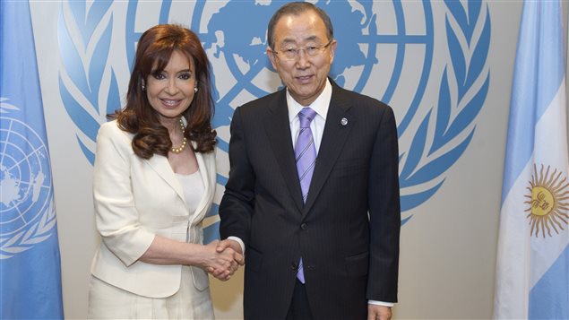 Cristina Fernández, presidenta de Argentina y Ban Ki-moon, Secretario General de Naciones Unidas. 