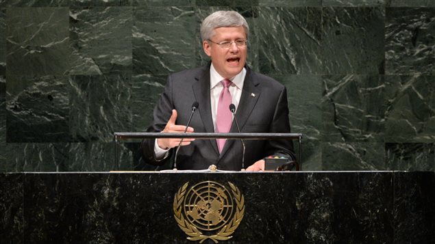 Stephen Harper devant l’Assemblée générale des Nations unies.