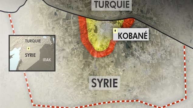 Situación geográfica de la ciudad siria de Kobané, a la entrada de Turquía